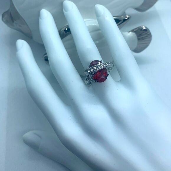 Red Garnet Zircon Cluster Engagement ring